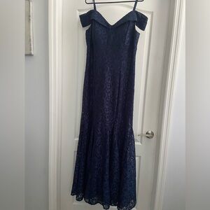 R&M Richards Blue Ruffled Sleeveless Gown